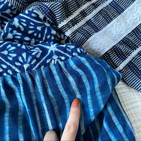 Hemant & Nandita Susan Indigo Dress Long Sheer Sleeve Gorgeous Mixed Boho Print - Picture 12 of 15